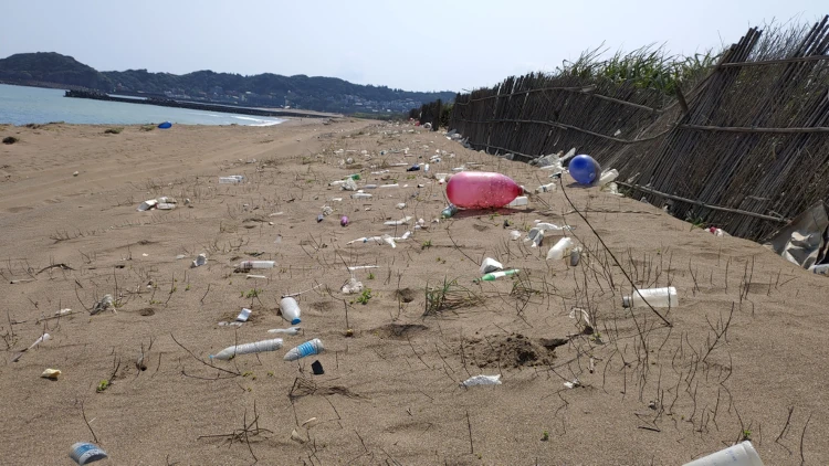 沙灘上的塑膠廢棄物